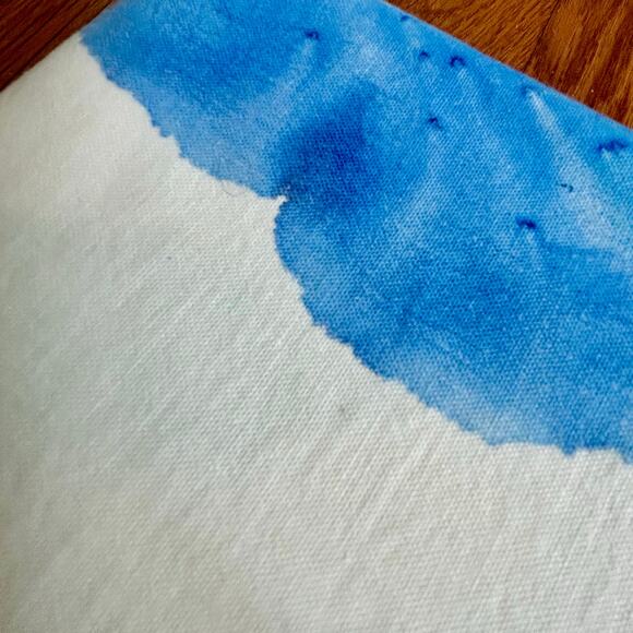 Hand Dyed Cotton Tablecloth on White Background – Blue & Green Tie Dye Design - Picture 7 of 13